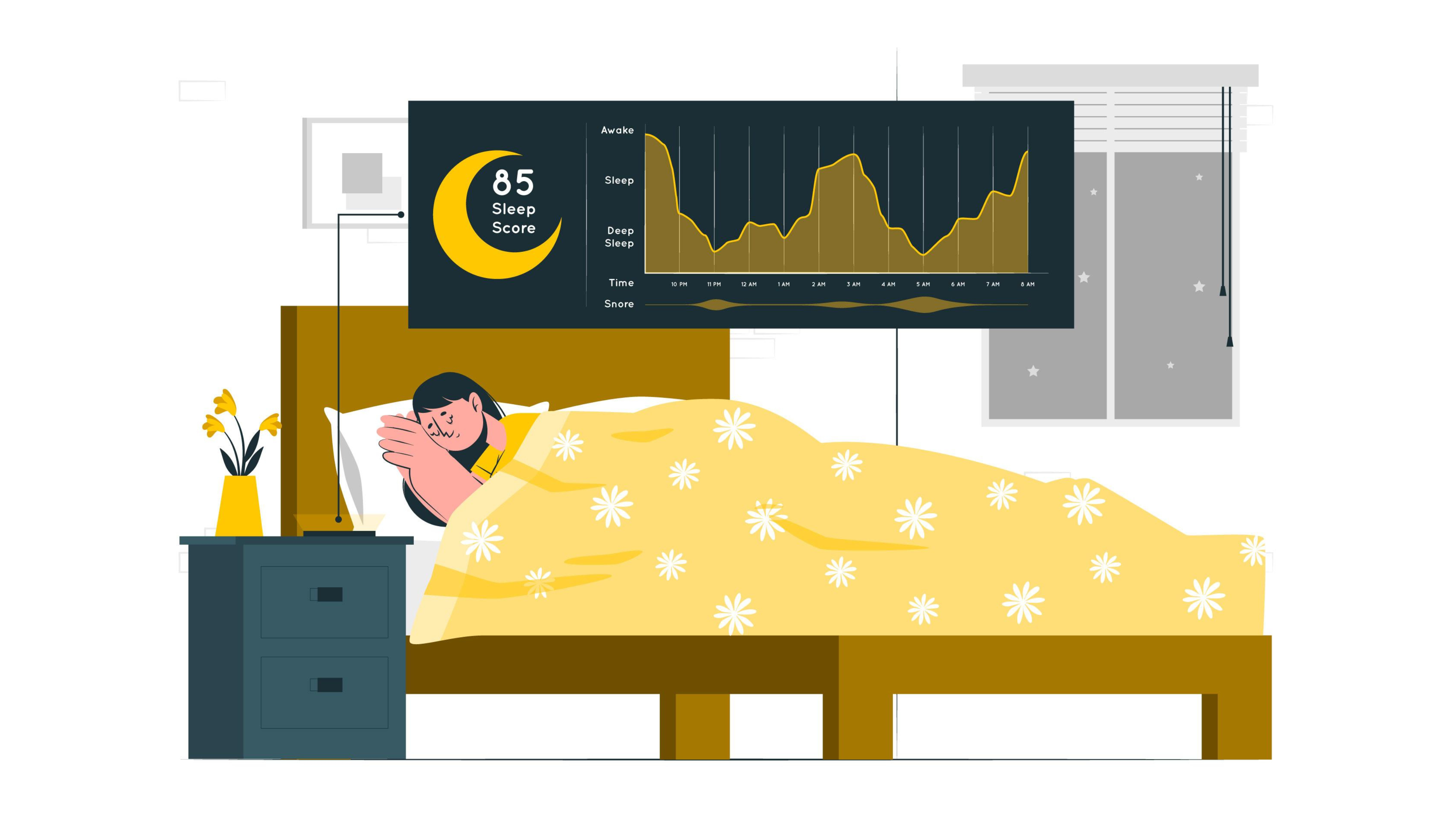 Vector Art Of a lady sleeping on a bed - PulsePlay Tech